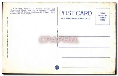 Hotel Windsor — Americus, GA — C.T. American Art Colored — Verso