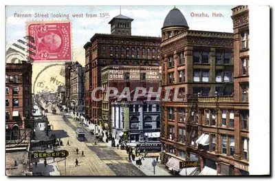 Farnam Street olhando para o oeste a partir da 15ª — Omaha, Neb. — Polyschrome, A 7777