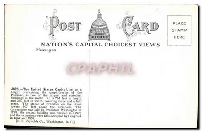 O Capitólio, Washington — vista panorâmica — B. S. Reynolds Co., n° 4020 — Verso