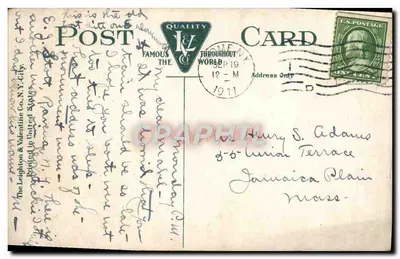 Miejsce Fortu Stanwix, Rome, N.Y. — widok budynku historycznego otoczonego drzewami — seria 203.846, wydawca Valentine & Valentine Co., N.Y. — Rewers