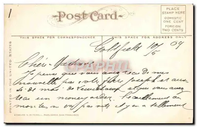 Sheep Eater Cliff, Parque Nacional de Yellowstone — editor Edward H. Mitchell, número de série 1344 — Verso