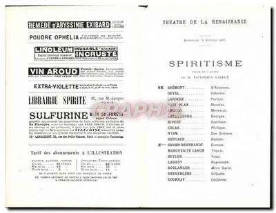 Teatro da Renascença — Espiritismo — Sra. Sarah Bernhardt — L'Illustration, 21 fevereiro 1897 — Verso