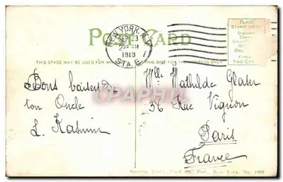 As Palisades, Rio Hudson — Success Post Card Co., Nova Iorque, Número 1095 — Verso