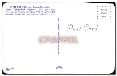 Colina do Pássaro Branco — perto de Grangeville, Idaho — Publicado por The Rose Hill Studio, Sandpoint, Idaho — Verso