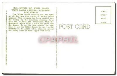 Wellen der White Sands — White Sands National Monument, New Mexico — SouthWest Post Card Co. — Rückseite