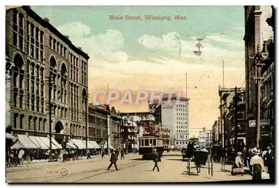 Main Street, Winnipeg, Man. — visão urbana com trem elétrico — editor JV, n° 105.176