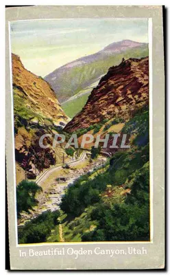 Ogden Canyon, Utah — vue du canyon avec route serpentant entre falaises — Union Pacific System