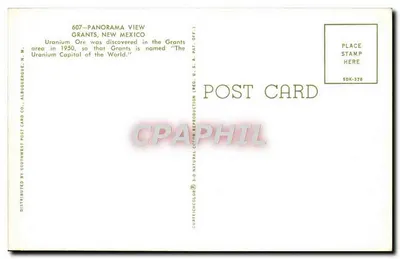 Grants, Novo México — panorama — Southwest Post Card Co. n° 607 — Verso