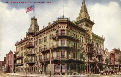 Republican House — bâtiment historique à coin de rue — éditeur M. L. Annenberg, Milwaukee, Wis. n°86