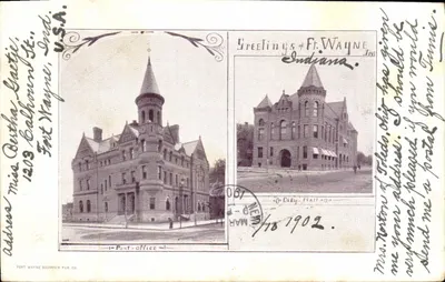 Post Office e City Hall de Fort Wayne — Fort Wayne Souvenir Pub. Co.