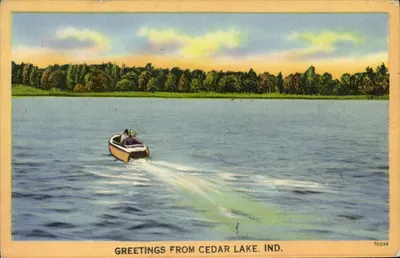 Cedar Lake, Ind. — Lago com barco — editor Tichnor Bros. n° 70034