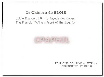 El Castillo de BLOIS — La Ala de Francisco I: La Facha de las Logias — Éditions de Luxe « ESTEL » — Reverso