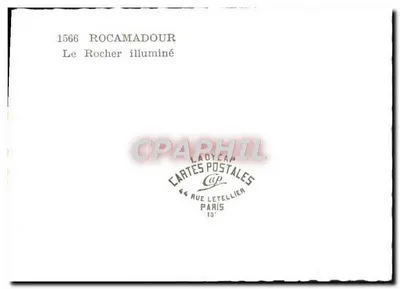 Rocamadour — O Rocha Iluminado — Ladyeap Cartes Postales, 44 rue Letellier, Paris — Verso
