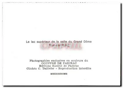 Sima de Padirac — Lago superior de la sala del Gran Dóme — Ediciones C. Taillefer — Reverso