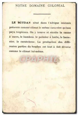 Soudan — paysage colonial avec ostriches et produits — éditeur LE SOUDAN — Verso