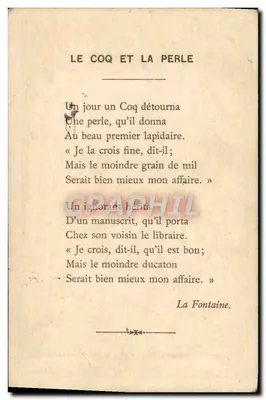 O Galo e a Pérola — fábula de La Fontaine — litografia de L. Th. Viellemand e seus filhos, Rue de la Glacière 16, Paris — Verso