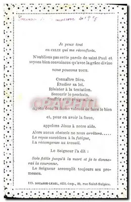 Jesu coroando uma criança — A Recompensa — Bouasse-Lebel, editor, 29 rue Saint-Sulpice, Paris — Verso