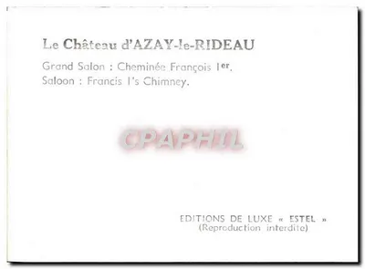 Zamek Azay-le-Rideau — Wielki Saloon: Kominek Franciszka I — Wydawnictwo Luksusowe «Estel» — Rewers