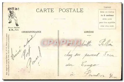 Stara pocztówka A La Manoeuvre De l'Amarre Doucement Garcons Doucement Militaria Bateau — Rewers