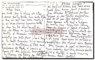 Les Hautes-Pyrénées — Jezioro Oë (wys. 1.497 m.) i jej Spad (275 m.) — wydawca nie widoczny — Rewers