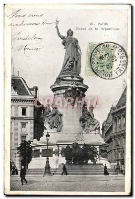 Bilhete postal antigo Paris Estátua da República