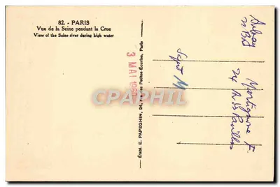 Parijs — Uitzicht op de Senne tijdens de overstroming — Uitgever E. Papeghin, 24, rue des Petites-Écuries, Parijs — Achterkant