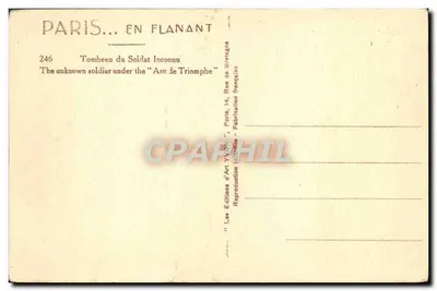 Grób Nieznanego Żołnierza — Arc de Triomphe — Éditions d'Art Yvonne — Rewers