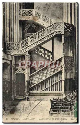 Bilhete postal antigo Rouen Notre Dame L'Escalier De La Bibliotheque