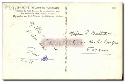 Pueblito del Pequeño Trianon — La molina de la Königin — Mona, París — Reverso