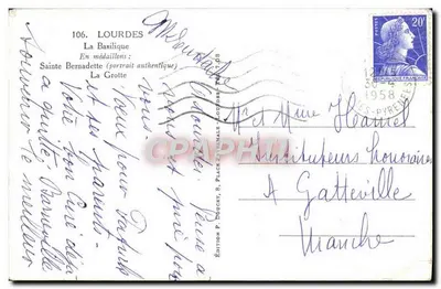 Stara pocztówka Lourdes Katedra — Rewers