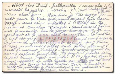 Bilhete postal antigo Jullouville Grand Hotel des Pins e Anexo — Verso