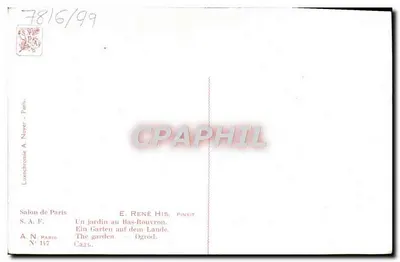 Ogród w Bas-Rouvron — E. René His, malarz — Luxochromie, nr 147, Salon de Paris — Rewers