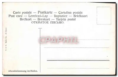Obraz zachodzącego słońca na przystani — widok portowy w zachodzie — seria T.S.N. 705 — Rewers