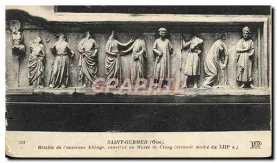 Bilhete postal antigo Saint Germer Retable da antiga Abadia Museu de Cluny