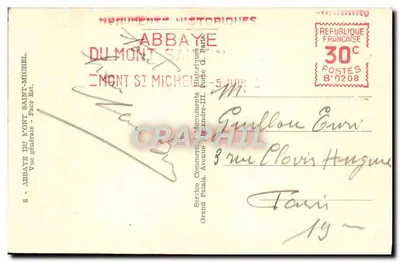 Monte Santo-Michel — Vista geral — Service Commercial Monuments Historiques, Paris — Verso