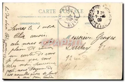 Bilhete postal antigo Lormes Place De l'Hotel De Ville — Verso