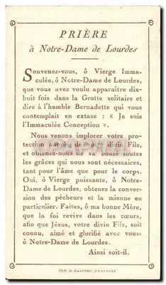 Santuários de Nossa Senhora de Lourdes — Nossa Senhora Imaculada Conceição — Imp. H. Naguyau, Toulouse — Verso