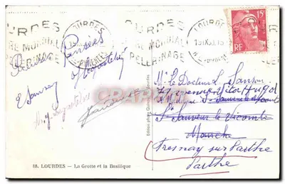 La Grotta Bénie — Lourdes — Edizione fotografica Quinault — Verso