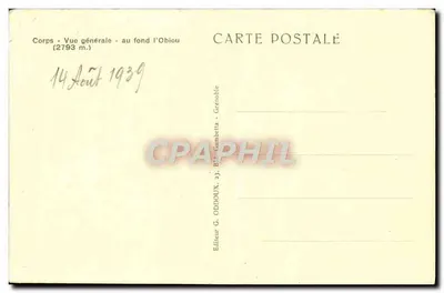Corps — widok ogólny — na tle góry Obiou (2793 m.) — G. Oddoux, Grenoble — Rewers