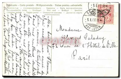 Chica en vestido verde sosteniendo un ramo de flores y una carta — ¡Feliz Año! — editor desconocido, n° 630 — Reverso