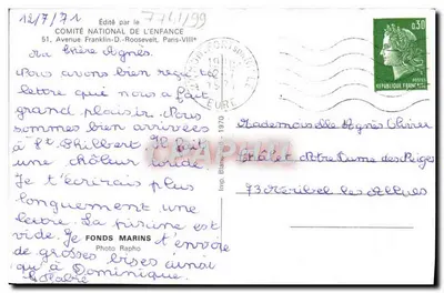 Coral azul e coral vermelho — submarino — FONDS MARINS, editor, n° 771/99 — Verso