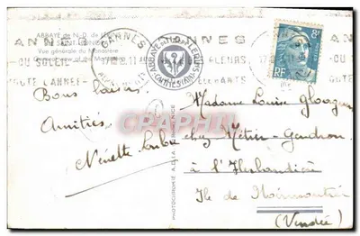 Bilhete postal antigo Abadia Nossa Senhora de Lerins São Honório Vista geral do mosteiro — Verso