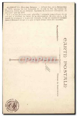 Albert I — Rei dos Belgas — Editor L.V.C. n° 0.4 — Verso