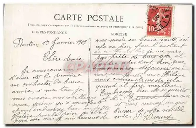 Mulher em vestido e véu em um paisagem invernal — Boa Ano 1909 — editor desconhecido, n° 601 — Verso