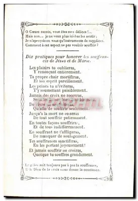 Coração de Jesus e de Maria — oração e dez práticas — Maison Bonnarde Lebelet, 3º andar, rue du Petit Bourbon, Paris — Verso