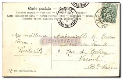 Zimowy krajobraz — dekor z wróbelkiem i różowym paskiem — A.S. Seria 356 — Rewers
