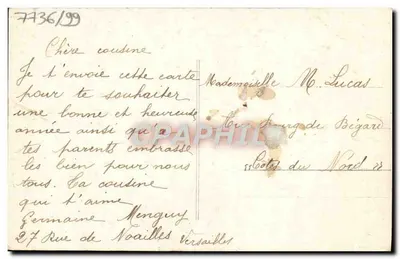 Dziewczyna trzymająca gałęzie miodu — Szczęśliwe Noworoczne — F. Runvelle, nr 1006 — Rewers