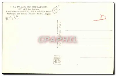 Palácio do Trocadéro e os lagos — Exposição Internacional de Paris 1937 — H. CHAPET, Concessionário — Verso