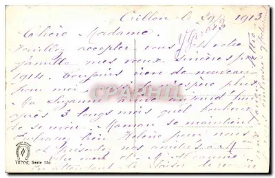 Zamieczony wioska — zimowy widok z kościołem — wydawca Vienne, seria 756 — Rewers