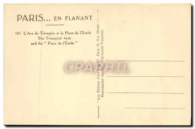 Cartolina d'epoca Parigi L'Arc de Triomphe de I'Etoile — Verso